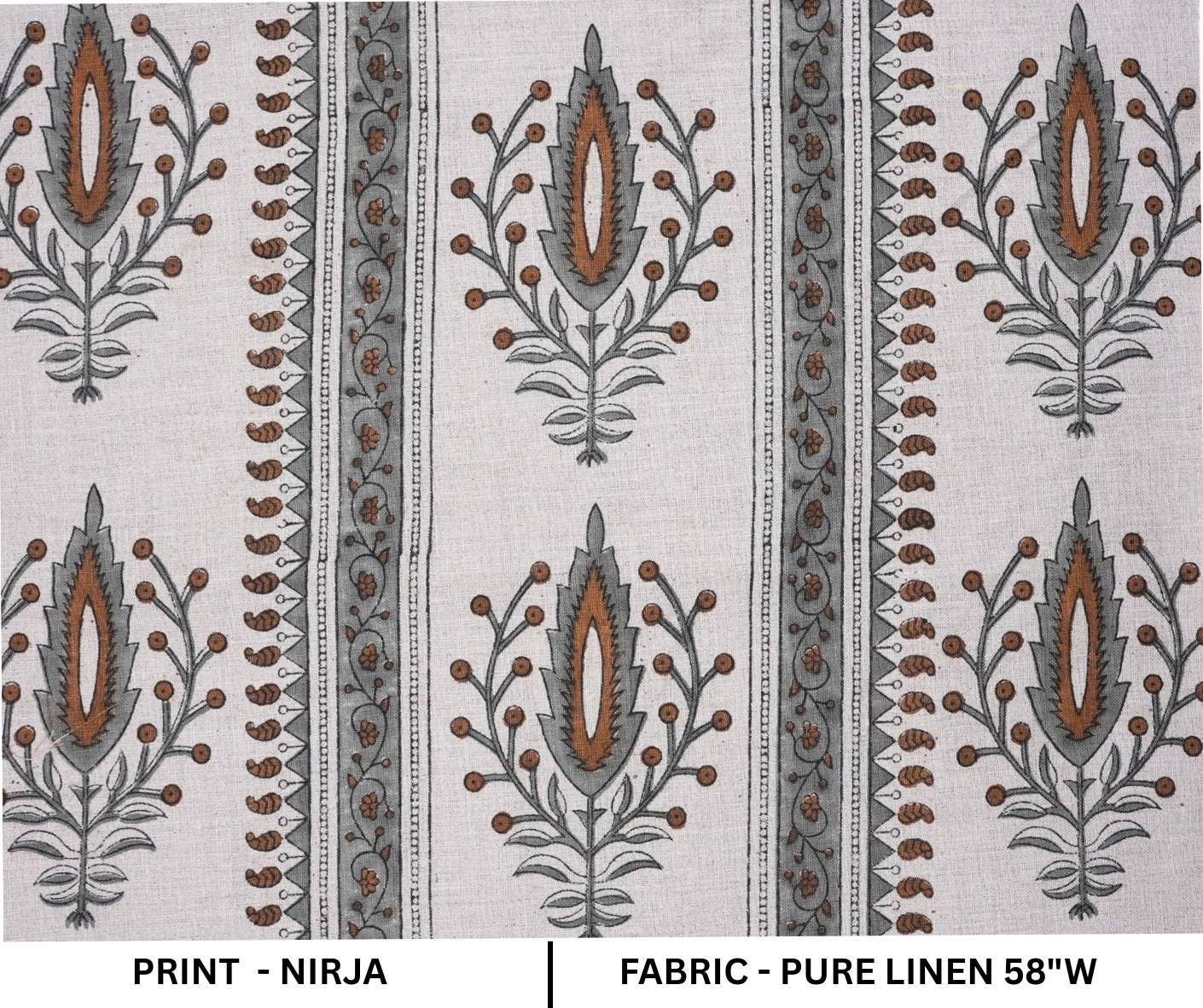 Indian Handmade Art Brown and Gray Floral Decorative Cushion Cover Fabric on Pure Linen - Nirja