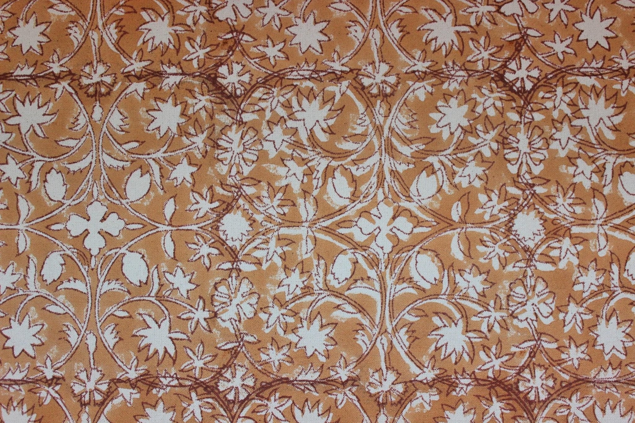 Cotton Block Print Fabric 50 Inch Width Medium Weight Duck Canvas Beige Base Color Curtains and Drapes Pillow Covers Tablecloths and Runners Bedding Tote Bag Lampshades Napkins