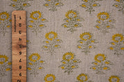 Indian Hand Block Thick Linen 58" Wide Mustard Floral Sofa Cover Fabric on Bagru Buti Print
