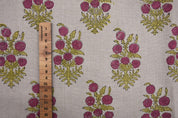 Block Printed Premium Thick Linen Handmade Fabric in Rose Gold and Mustard Big Floral for Tablecloths – HJARA
