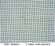Pure Linen Hand Block Printed Sheen Green Floral Fabric for Couch Cover - Mandala