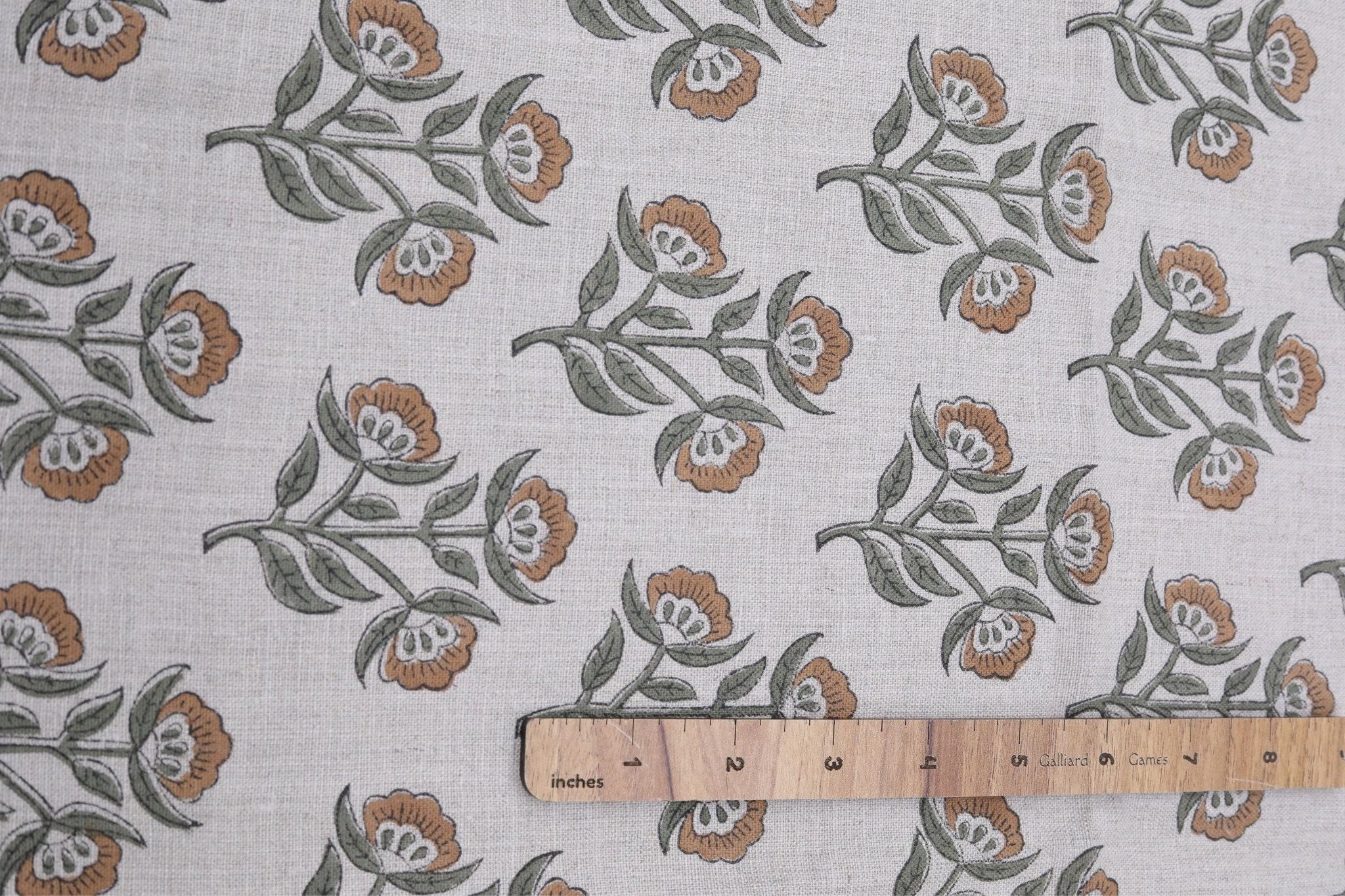 Linen Block Print Fabric 58 Inch Width Medium Weight Linen Natural Base Color Curtains and Drapes Upholstery Handmade Art Pillow Covers Tablecloths and Runners Bedding Tote Bag Lampshades Napkins