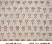 Linen Block Print Fabric 58 Inch Width Heavy Linen Natural Base With Grey Color Curtains and Drapes Upholstery Pillow Covers Tablecloths and Runners Bedding Tote Bag by Fabritual