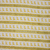 Hand Block Printed Decorative Mustard and Green Floral Pure Linen Fabric for Upholstery - Phool Dali