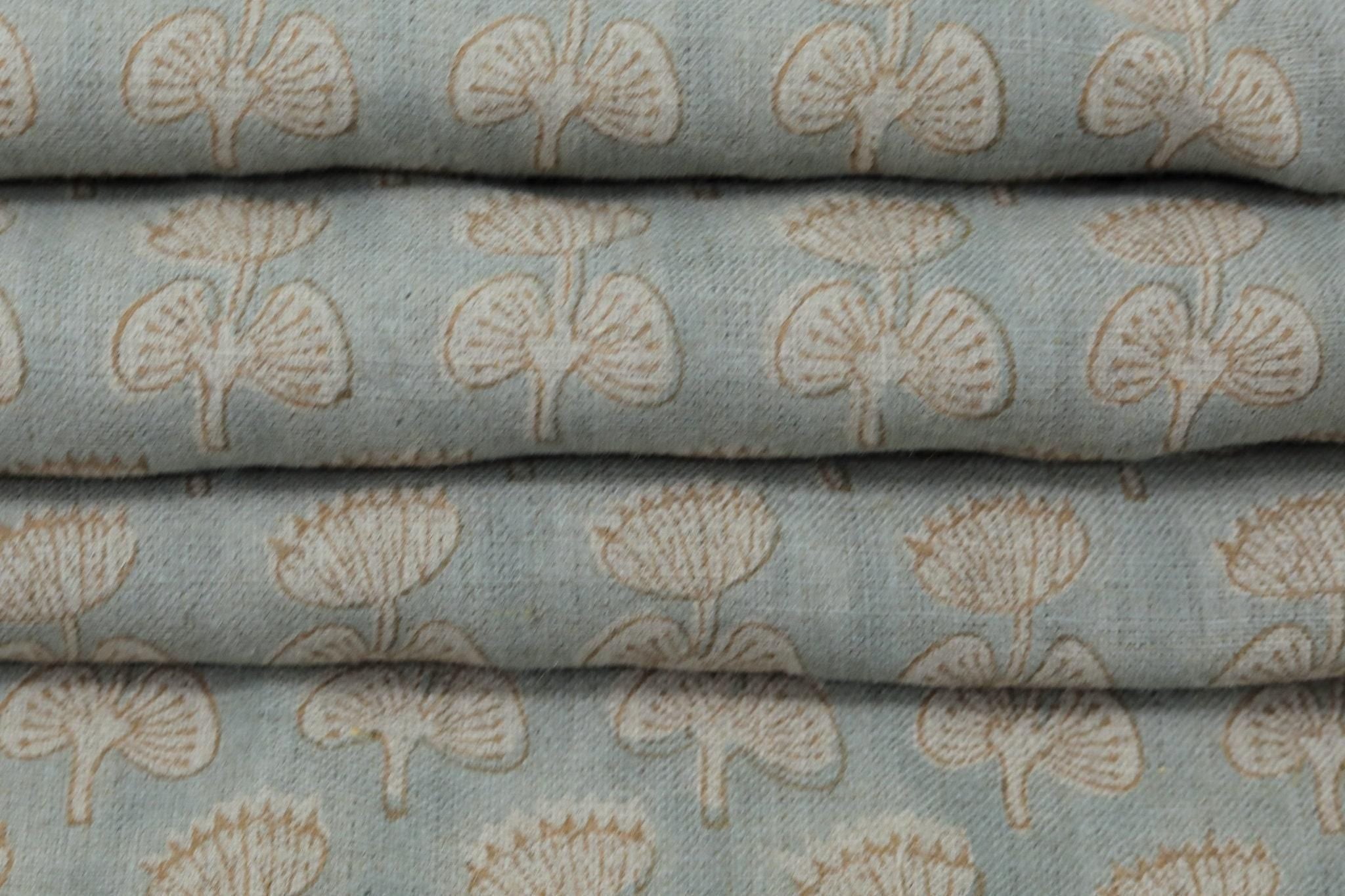 Linen Block Print Fabric 58 Inch Width Medium Weight Linen Natural Base Color Curtains and Drapes Upholstery Pillow Covers Tablecloths and Runners Bedding Tote Bag Lampshades Napkins by Fabritual