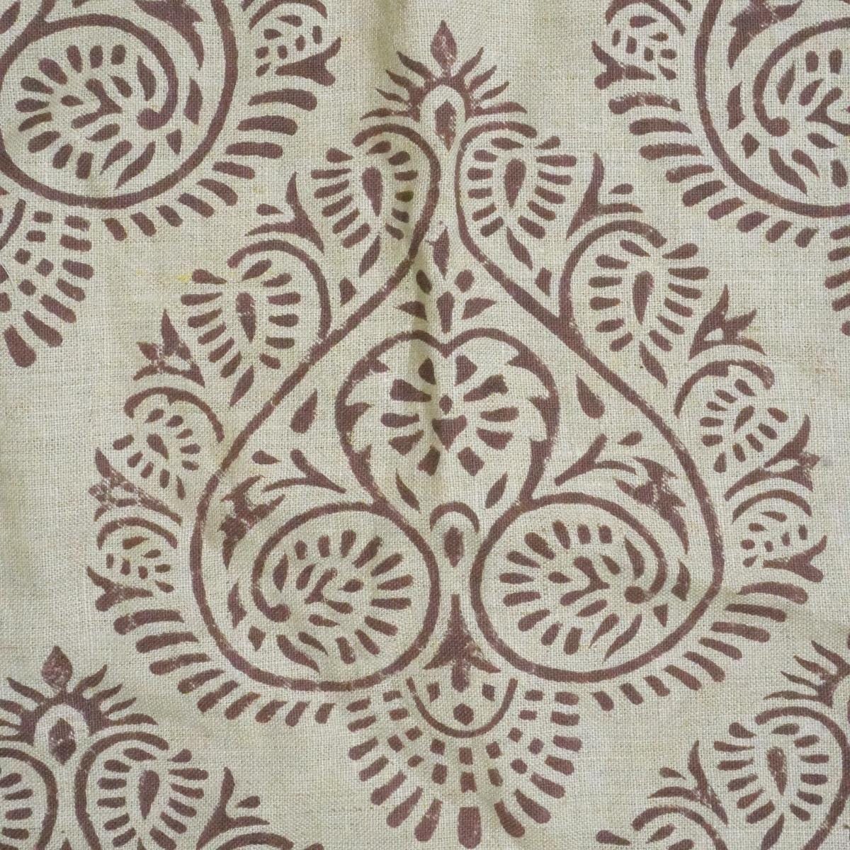 Indian Hand Stamped Block Printed Pure Linen Pastel Gray and Coconut Floral Fabric – RANG REKHA