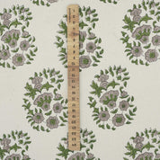 Hand-Stamped Block Printed Beige and Green Floral Duck Canvas Fabric for Curtains & Window Treatments – ANARKALI