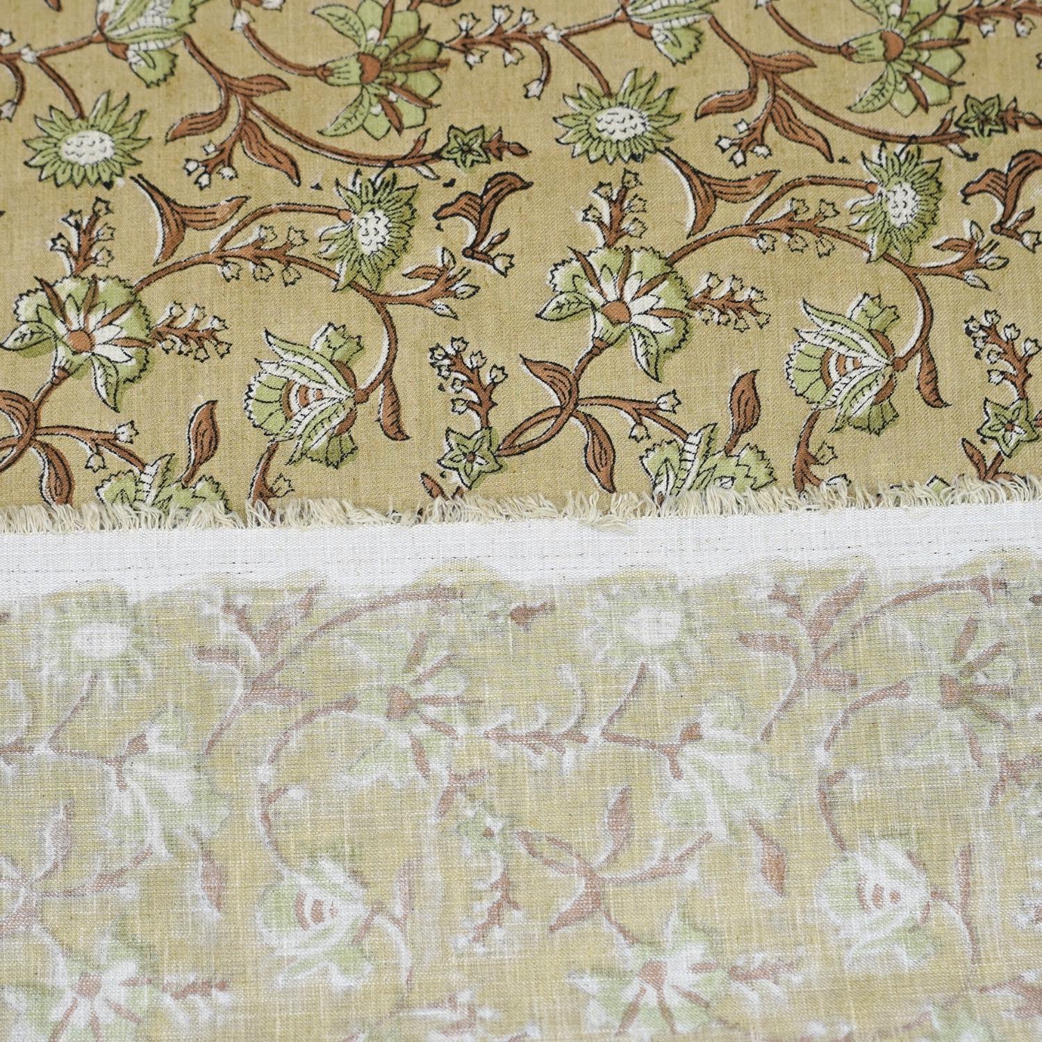 Linen Block Print Fabric Linen Blend 58 Inch Width Light Weight Linen Natural Base Color Curtains and Drapes Upholstery Handmade Art Tablecloths and Runners Bedding Tote Bag Lampshades Napkins by Fabritual
