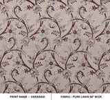Traditional Handcrafted 100% Pure Linen Fabric with Brown Floral Block Printed for Curtains Indian Textiles – VARANASI