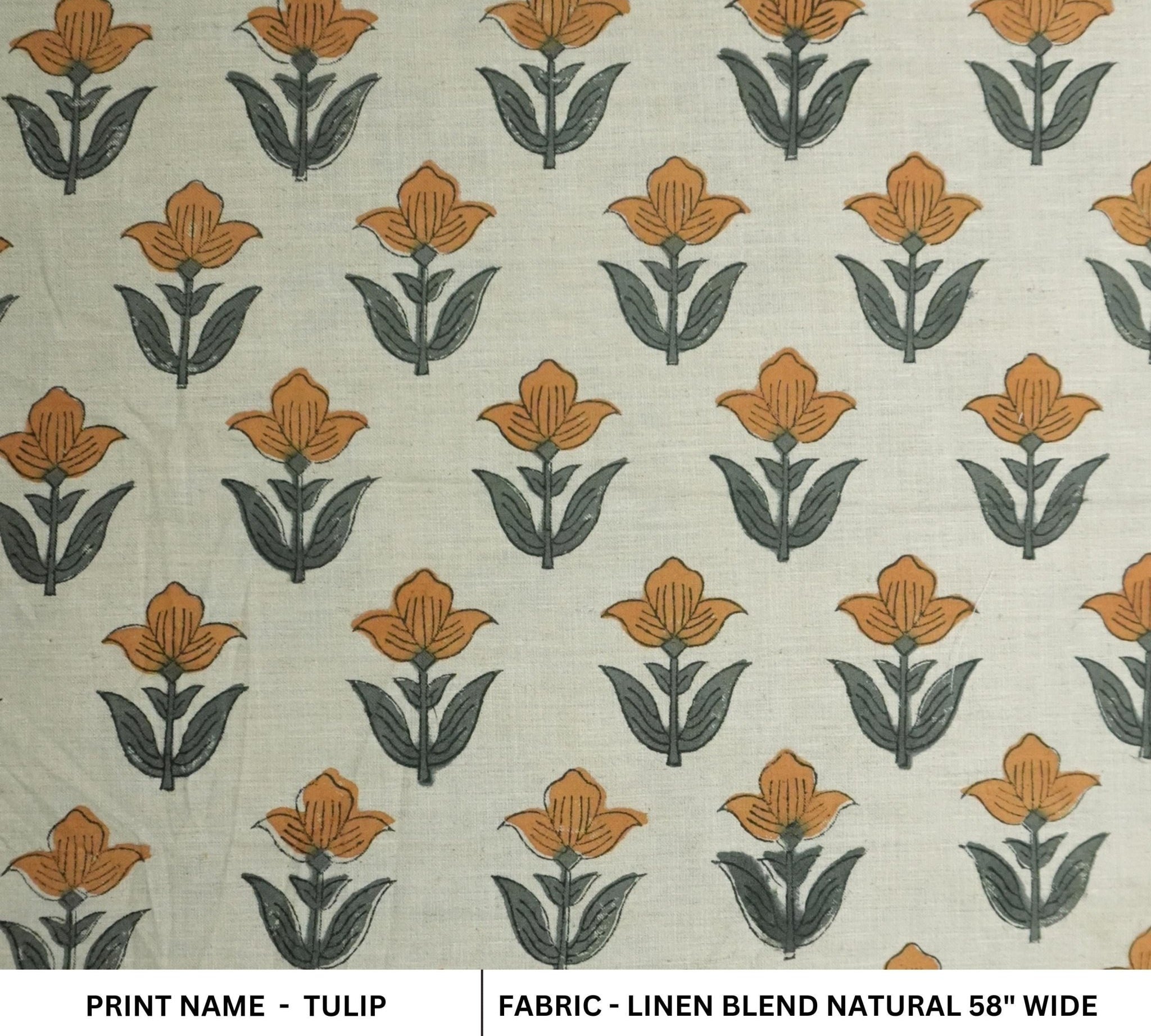 Linen Block Print Fabric Linen Blend 58 Inch Width Light Weight Linen Natural Base Color Curtains and Drapes Upholstery Handmade Art Pillow Covers Tablecloths and Runners Bedding Tote Bag Lampshades Napkins by Fabritual