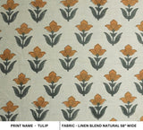 Indian Block Printed Linen Blend Fabric in Gray and Brown Sugar Floral Design for Curtains - Tulip