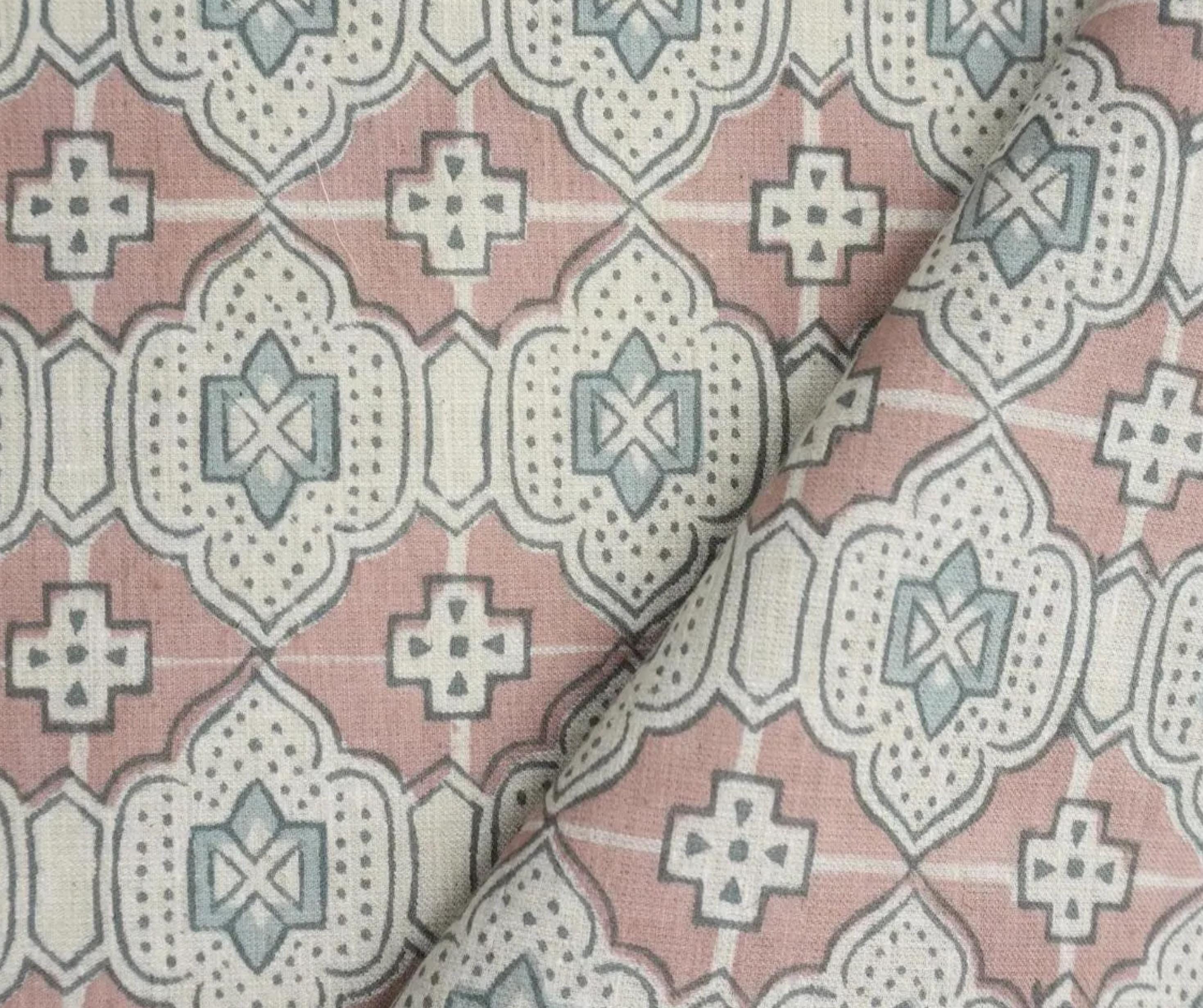 Linen Block Print Fabric Linen Blend 58 Inch Width Light Weight Linen Natural Base Color Curtains and Drapes Upholstery Handmade Art Pillow Covers Tablecloths and Runners Bedding Tote Bag Lampshades Napkins by Fabritual