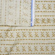 Pure Linen Fabric Natural Soft Block Printed Pastel Gray and Bronze Metallic Floral for Tablecloth & Upholstery - Phool Dali