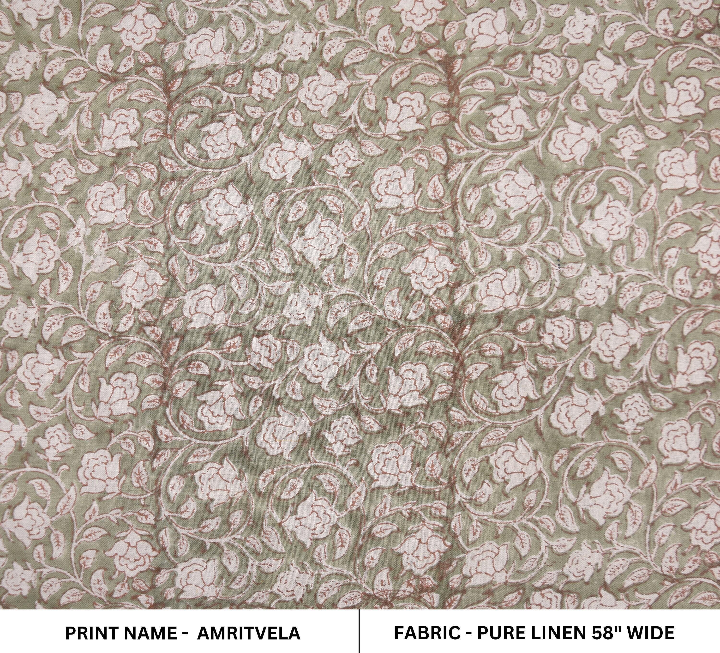Linen Block Print Fabric 58 Inch Width Medium Weight Linen Natural Base Light  Color Curtains and Drapes Upholstery Pillow Covers Tablecloths and Runners Bedding Tote Bag Lampshades Napkins by Fabritual