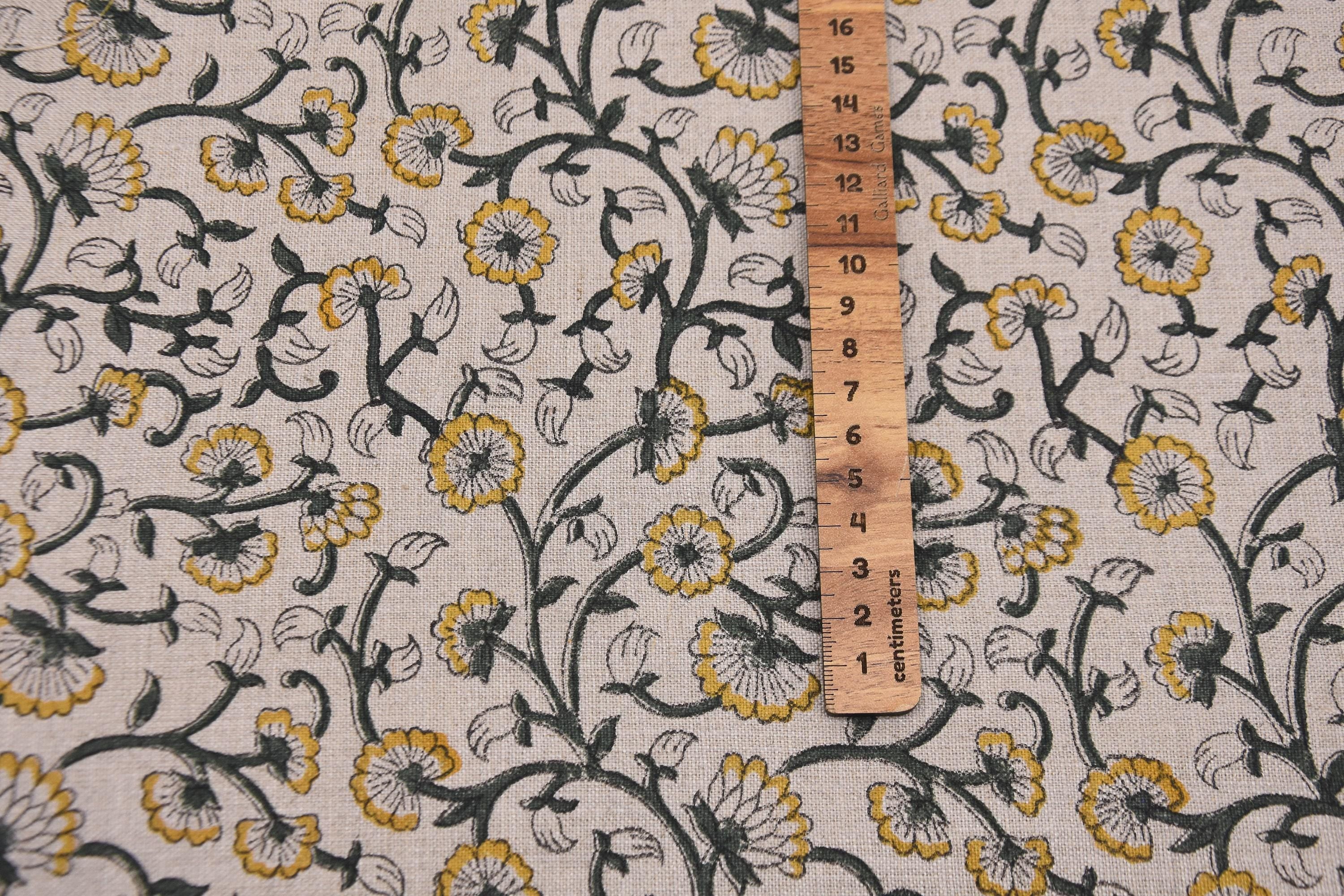 Linen Block Print Fabric 58 Inch Width Medium Weight Linen Natural Base Color Handmade Creative Design To Make Curtains and Drapes Upholstery Pillow Covers Tablecloths and Runners Napkins by Fabritual