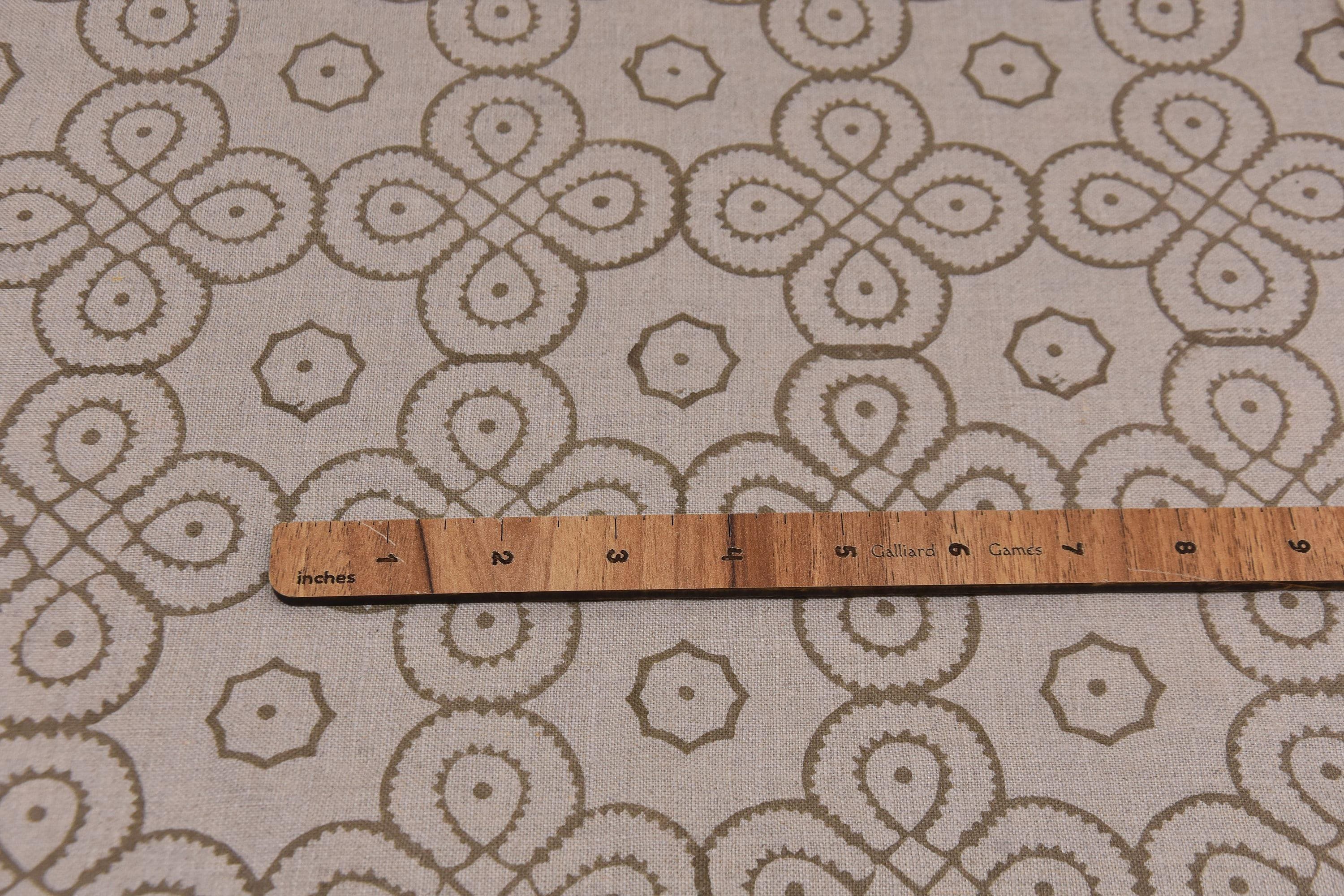 Linen Block Print Fabric 58 Inch Width Medium Weight Linen Natural Base Color Curtains and Drapes Upholstery Handmade Art Pillow Covers Tablecloths and Runners Bedding Tote Bag Lampshades Napkins by Fabritual