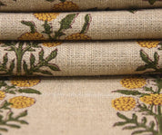 Linen Block Print Fabric 58 Inch Width Heavy Weight Linen Natural Base Color Curtains and Drapes Upholstery Handmade Art Pillow Covers Tablecloths and Runners Bedding Tote Bag Lampshades Napkins