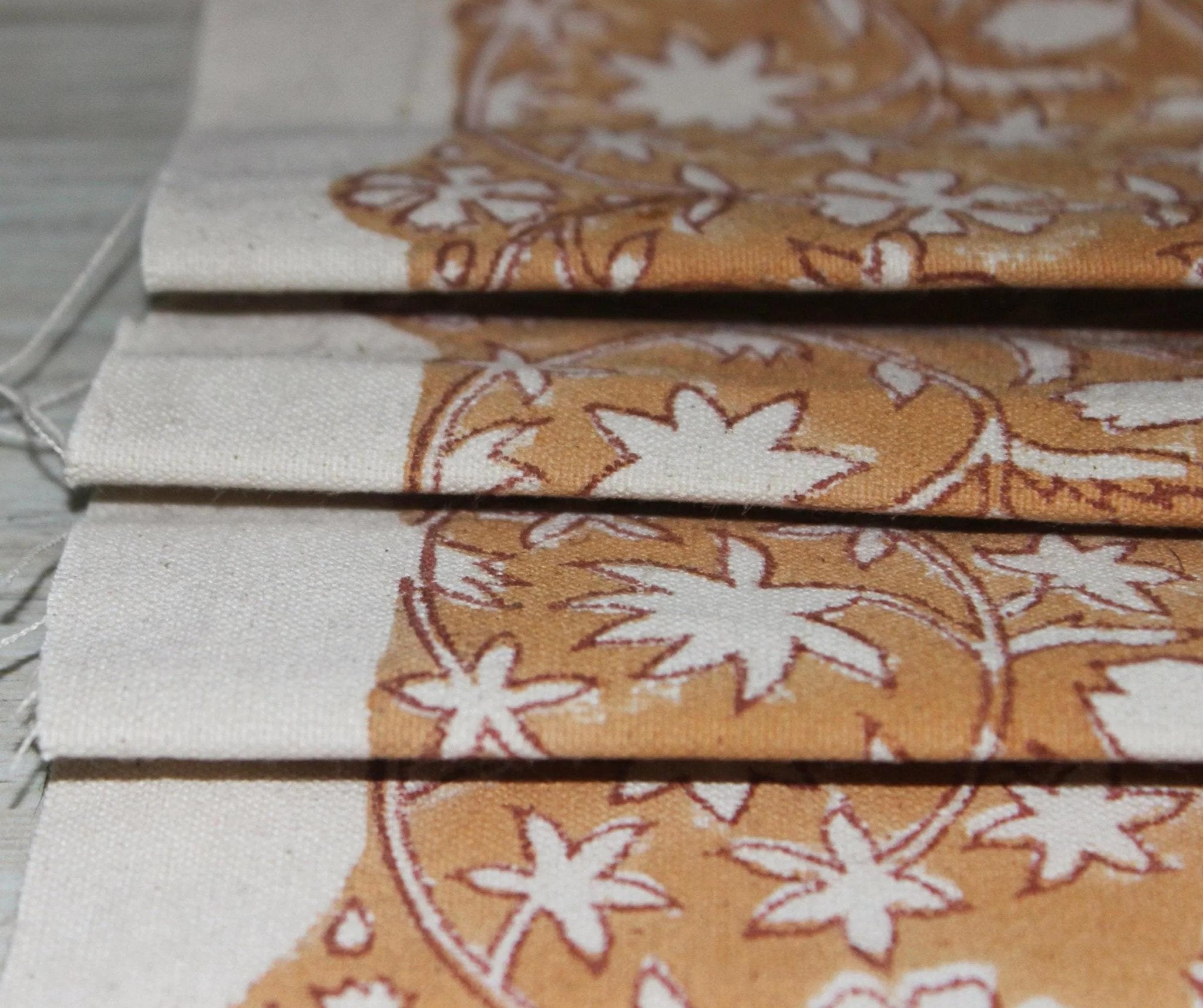 Cotton Block Print Fabric 50 Inch Width Medium Weight Duck Canvas Beige Base Color Curtains and Drapes Pillow Covers Tablecloths and Runners Bedding Tote Bag Lampshades Napkins