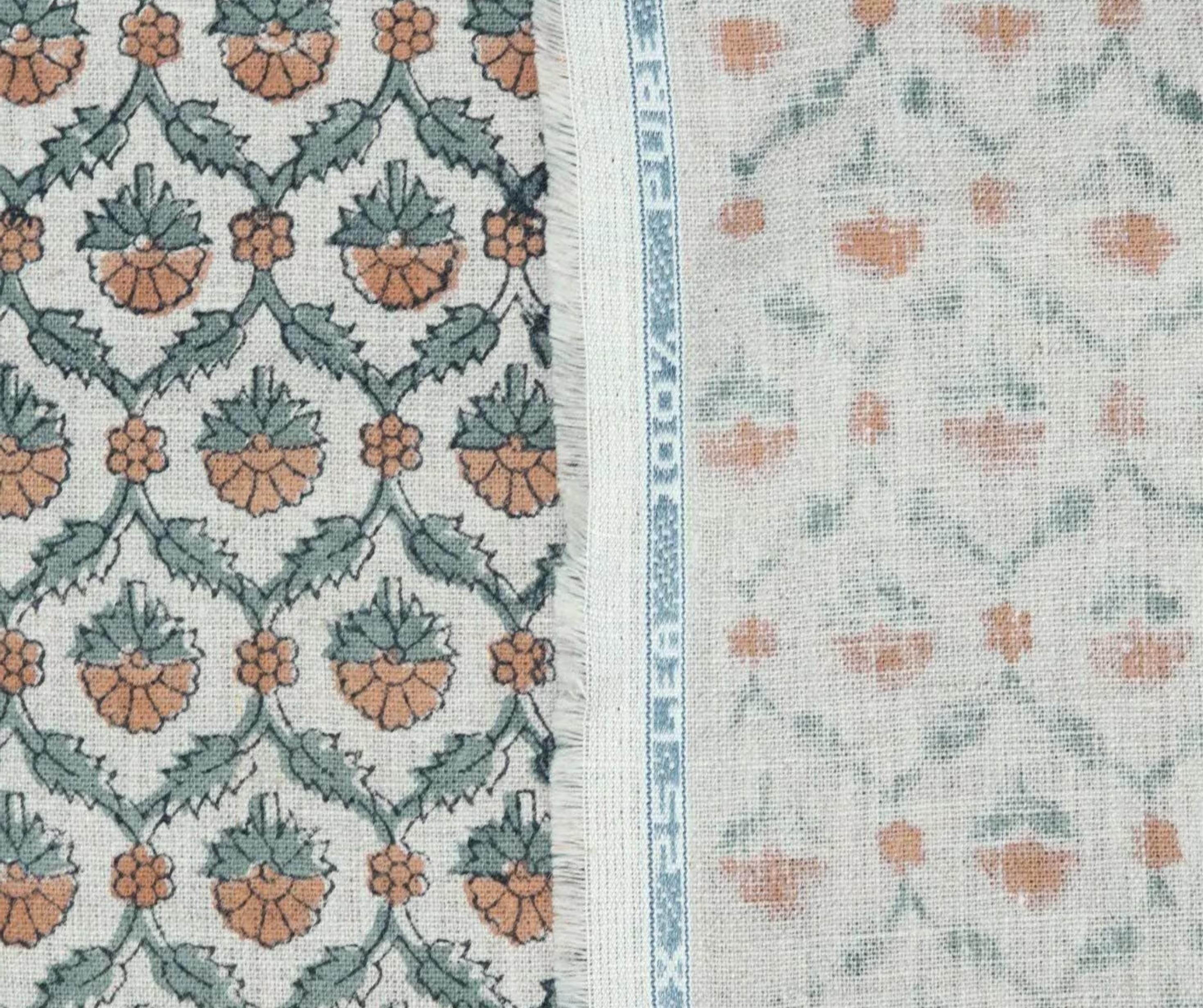 Linen Block Print Fabric 58 Inch Width Medium Weight Linen Natural Base Color Curtains and Drapes Upholstery Pillow Covers Tablecloths and Runners Bedding Tote Bag Lampshades by Fabritual