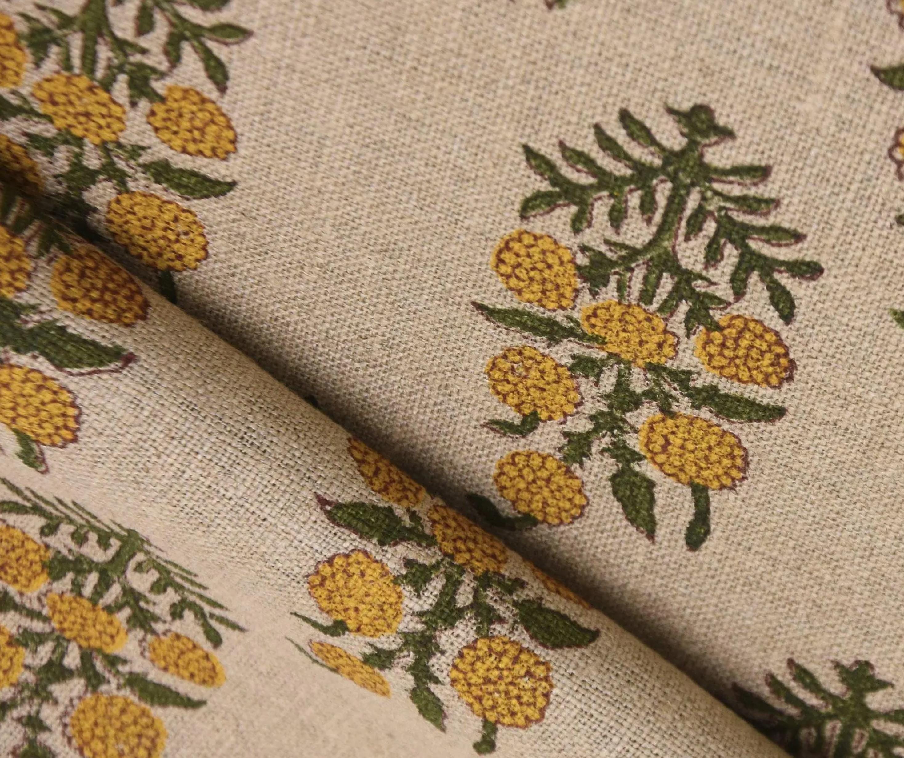 Linen Block Print Fabric 58 Inch Width Heavy Weight Linen Natural Base Color Curtains and Drapes Upholstery Handmade Art Tablecloths and Runners Bedding Tote Bag Lampshades Napkins by Fabritual