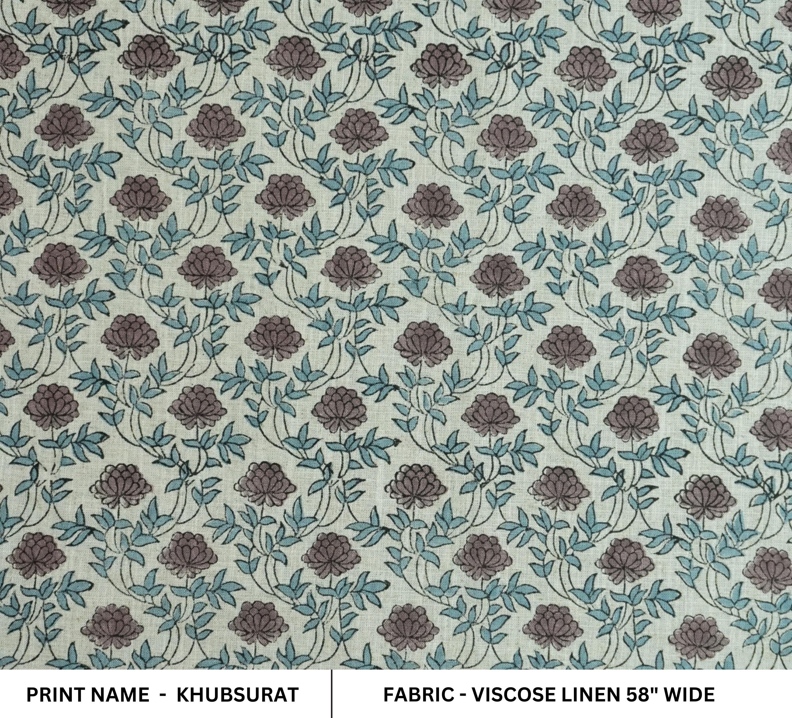 HAND BLOCK PRINT LINEN FABRIC VISCOSE FOR DRAPERY AND CURTAIN FLORAL INDIAN LINEN FABRIC - KHUBSURAT