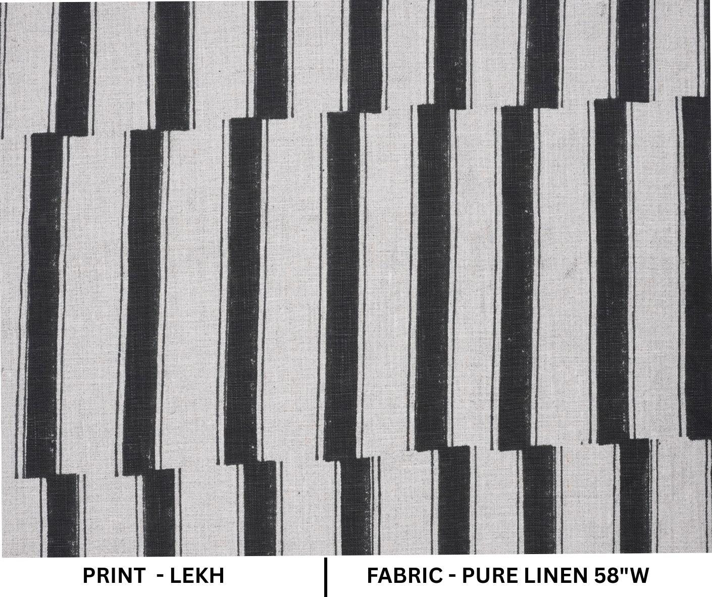 Hand Block Printed Black Stripe Pure Linen Boho Fabric for Curtains & Sofa Covers - Lekh Design