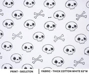 Handmade Black Skeleton Print Table Runner Elegant Fabric on Thick Cotton White for Halloween Decor
