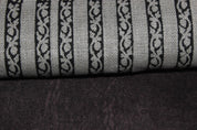 Indian Designer Hand Block Printed Black and Gray Thick Linen Fabric with Striped Pattern - TRILANE