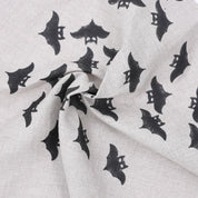 Handmade Art Wooden Block Black Bat Print Pure Linen Table Cover Fabric for Living Room Decor