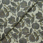 LINEN HAND BLOCK PRINT FLORAL HANDMADE LINEN BY THE YARD DRAPERY LINEN BLEND NATURAL - CUSTARD APPLE