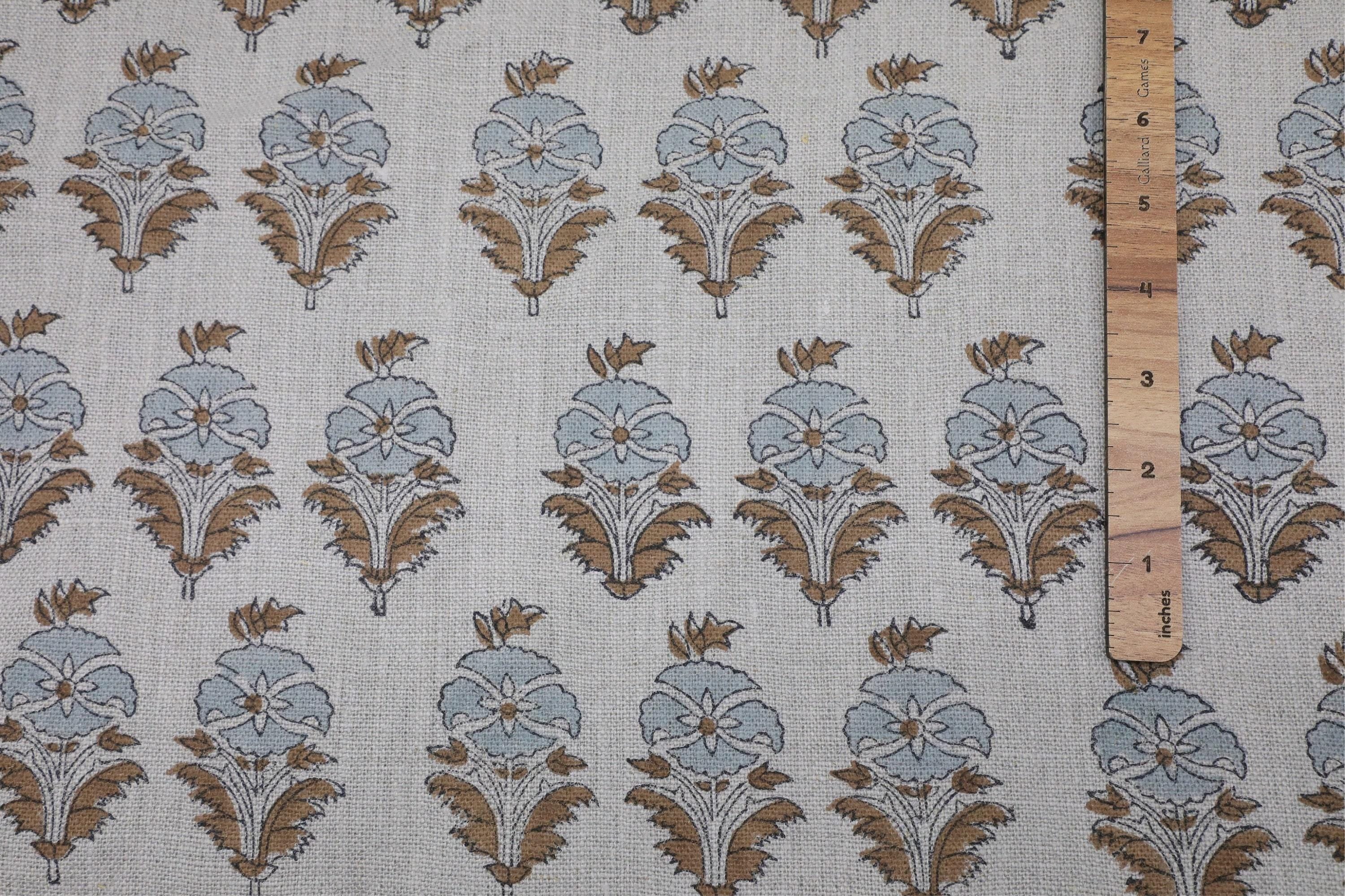 Linen Block Print Fabric 58 Inch Width Heavy Weight Linen Natural Base Color Curtains and Drapes Tablecloths and Runners Bedding Tote Bag Lampshades Napkins by Fabritual