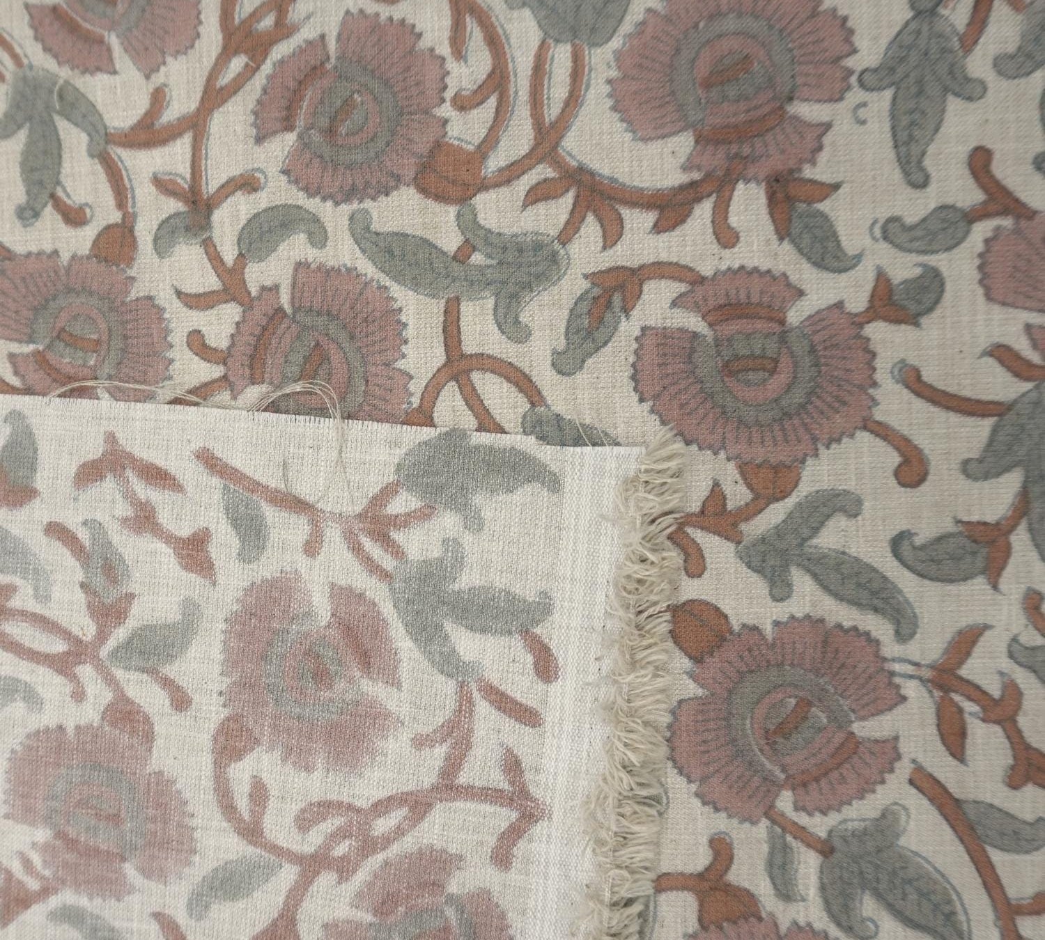 Linen Block Print Fabric Linen Blend 58 Inch Width Light Weight Linen Natural Base Color Curtains and Drapes Handmade Art Pillow Covers Tablecloths and Runners Bedding Tote Bag Lampshades Napkins by Fabritual