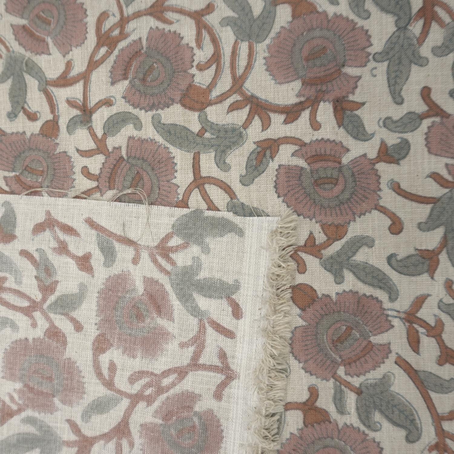 Linen Block Print Fabric Linen Blend 58 Inch Width Light Weight Linen Natural Base Color Curtains and Drapes Handmade Art Pillow Covers Tablecloths and Runners Bedding Tote Bag Lampshades Napkins by Fabritual