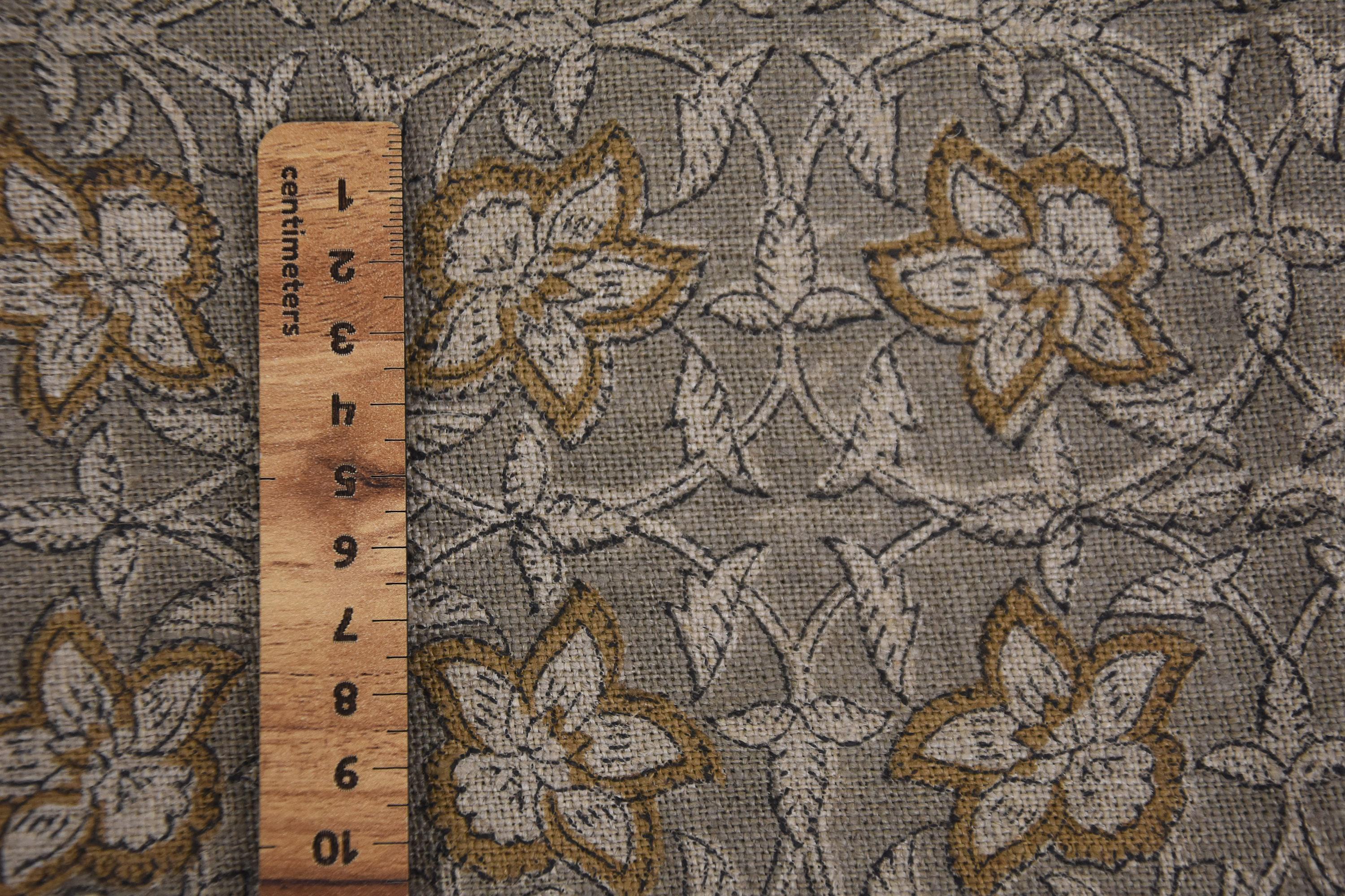 Linen Block Print Fabric 58 Inch Width Heavy Weight Linen Natural Base Color Curtains and Drapes Upholstery Handmade Art Pillow Covers Tablecloths and Runners Lampshades Napkins by Fabritual