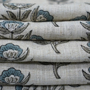 Handmade Bluish and Gray Floral Block Printed Viscose Linen Fabric 58" Wide for Pillows, Curtains – BELPATRA