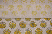 Indian Made Block Printed Thick Pure Linen 58" Wide Yellow and Green Floral Fabric for Sofa Covers – Bheeshma