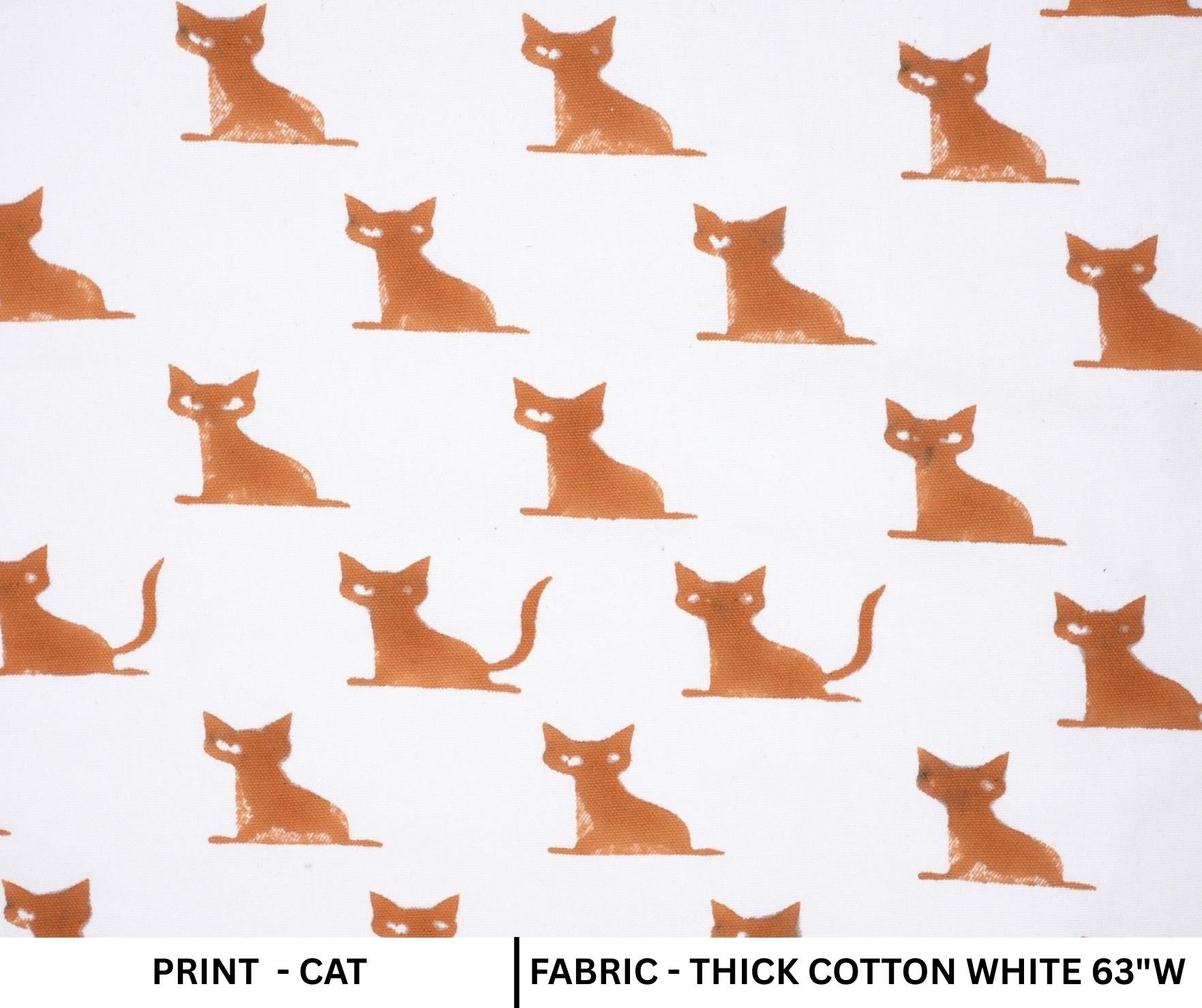 Indian Hand Block Brown Cat Print on Thick Cotton White Decortive Home Decor Fabric