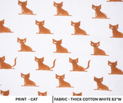 Indian Hand Block Brown Cat Print on Thick Cotton White Decortive Home Decor Fabric