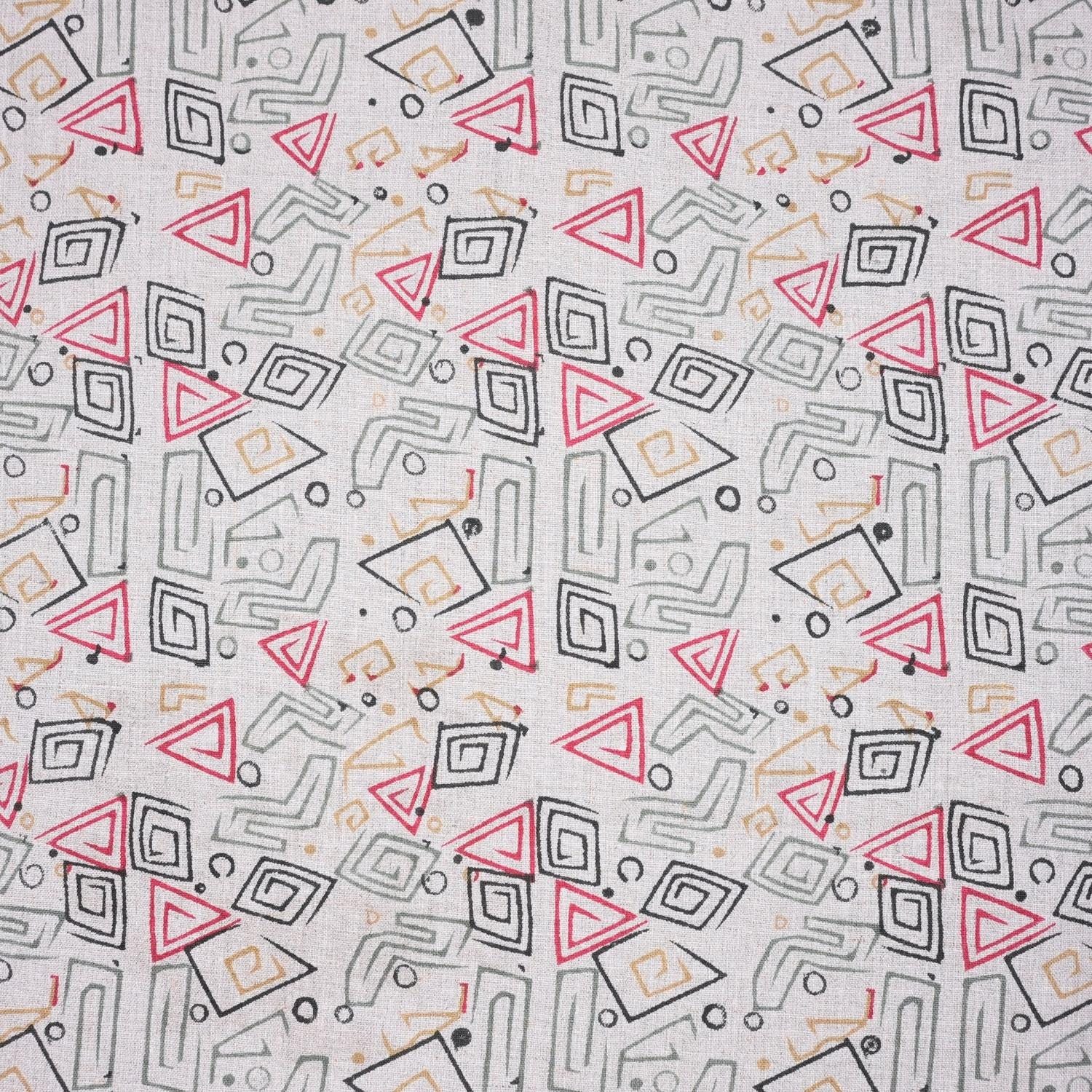 Indian Artisan Handmade Pink, Black & Beige Floral Pure Linen Custom Fabric for Sofa Cover || Akar