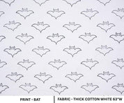 Block Print Thick Cotton White Decorative Halloween Party Cushion Cover Fabric with Bat Design