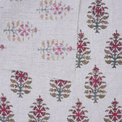 Indian Pure Linen Hand Block Printed Pink and Gray Floral Fabric for Upholstery & Couch - Upvan