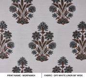 Off white linen 58&quot;inch fabric, handmade linen fabric, indian handmade prints and natural color, farmhouse curtains, decorative pillow cover, upholstery floral printed tablecloth and couch cover.