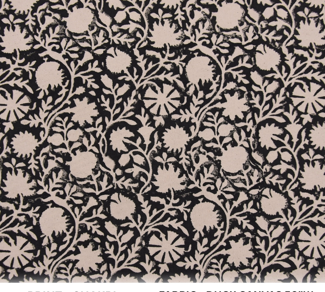 Floral patterned fabric with 'Chakri' print on duck canvas