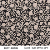 Hand Block Printed Black and Beige Fabric Durable Duck Canvas for Upholstery & Home Decor - Chakri