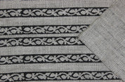 Indian Designer Hand Block Printed Black and Gray Thick Linen Fabric with Striped Pattern - TRILANE