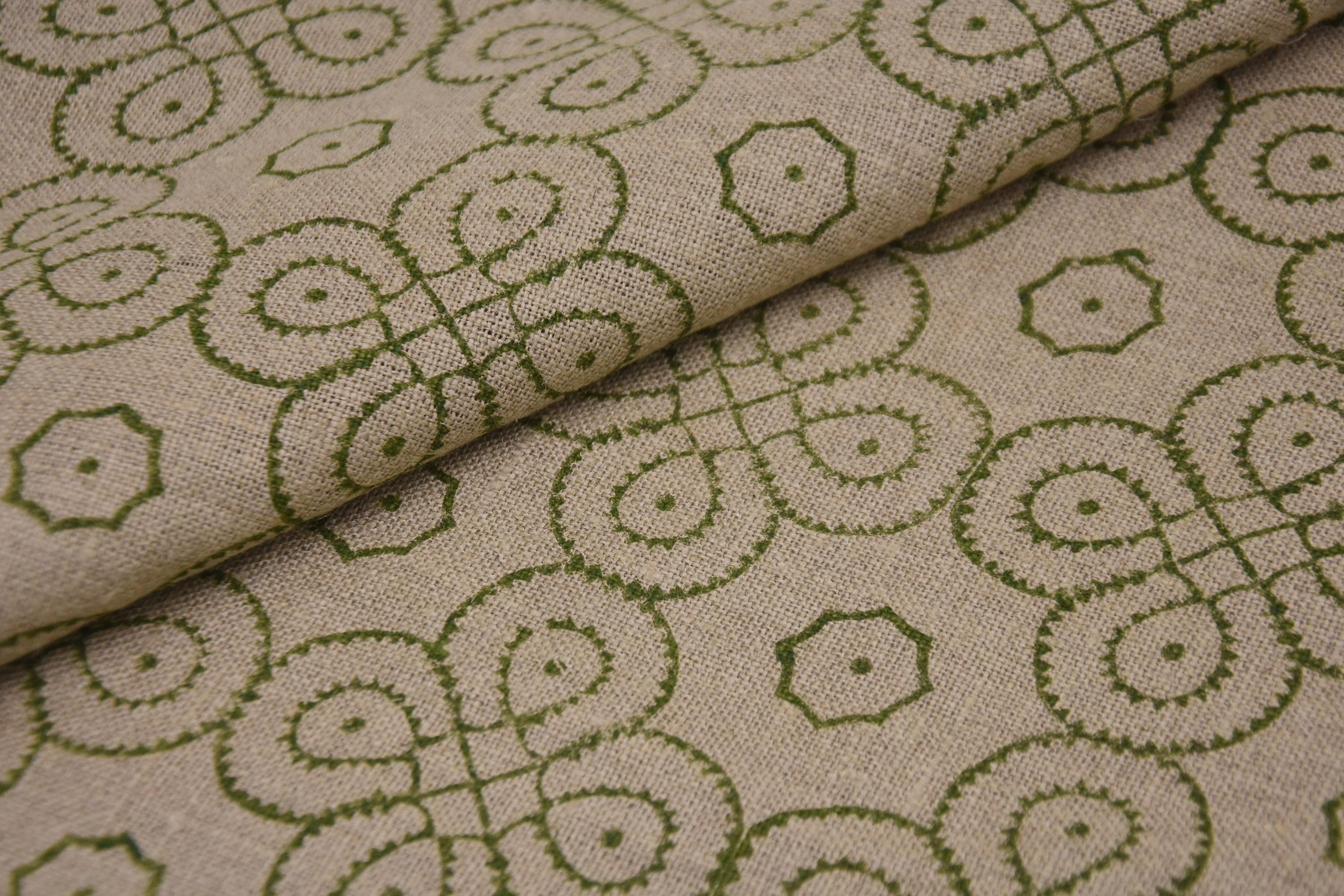 Linen Block Print Fabric 58 Inch Width Heavy Linen Natural Base Color Curtains and Drapes Upholstery Pillow Covers Tablecloths and Runners Bedding Tote Bag by Fabritual