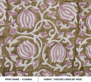 Block Print Fabric 58 Inch Width Light Weight Viscose Linen Natural Base Color and Mini Yellow Floral Print Curtains and Drapes Pillow Covers Tablecloths and Runners Bedding Tote Bag Lampshades Napkins by Fabritual