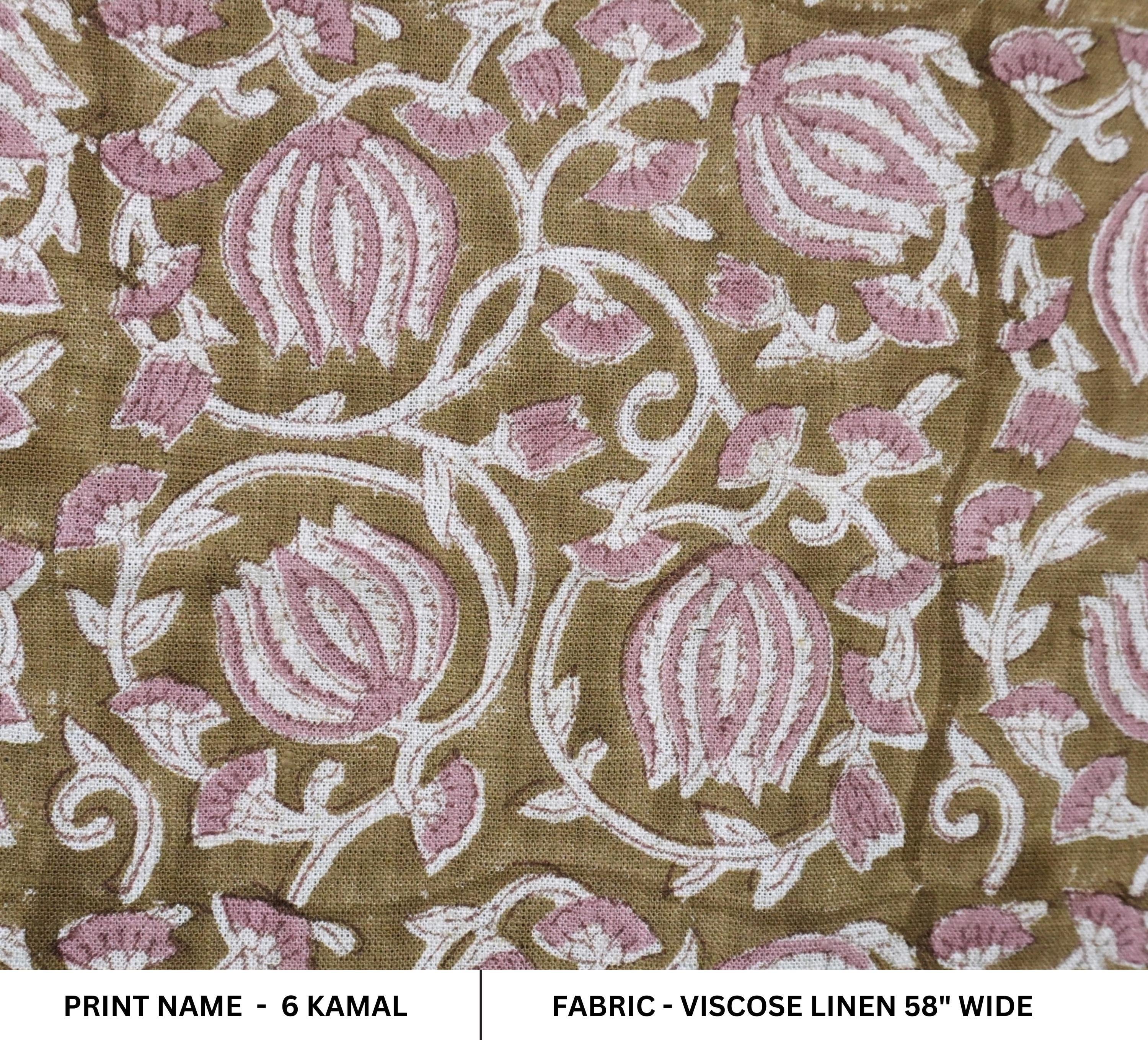 Block Print Fabric 58 Inch Width Light Weight Viscose Linen Natural Base Color and Mini Yellow Floral Print Curtains and Drapes Pillow Covers Tablecloths and Runners Bedding Tote Bag Lampshades Napkins by Fabritual