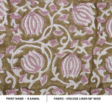 Indian Hand Block Printed Brown and Pink Floral Viscose Linen Fabric for Sofa Upholstery – 6 KAMAL