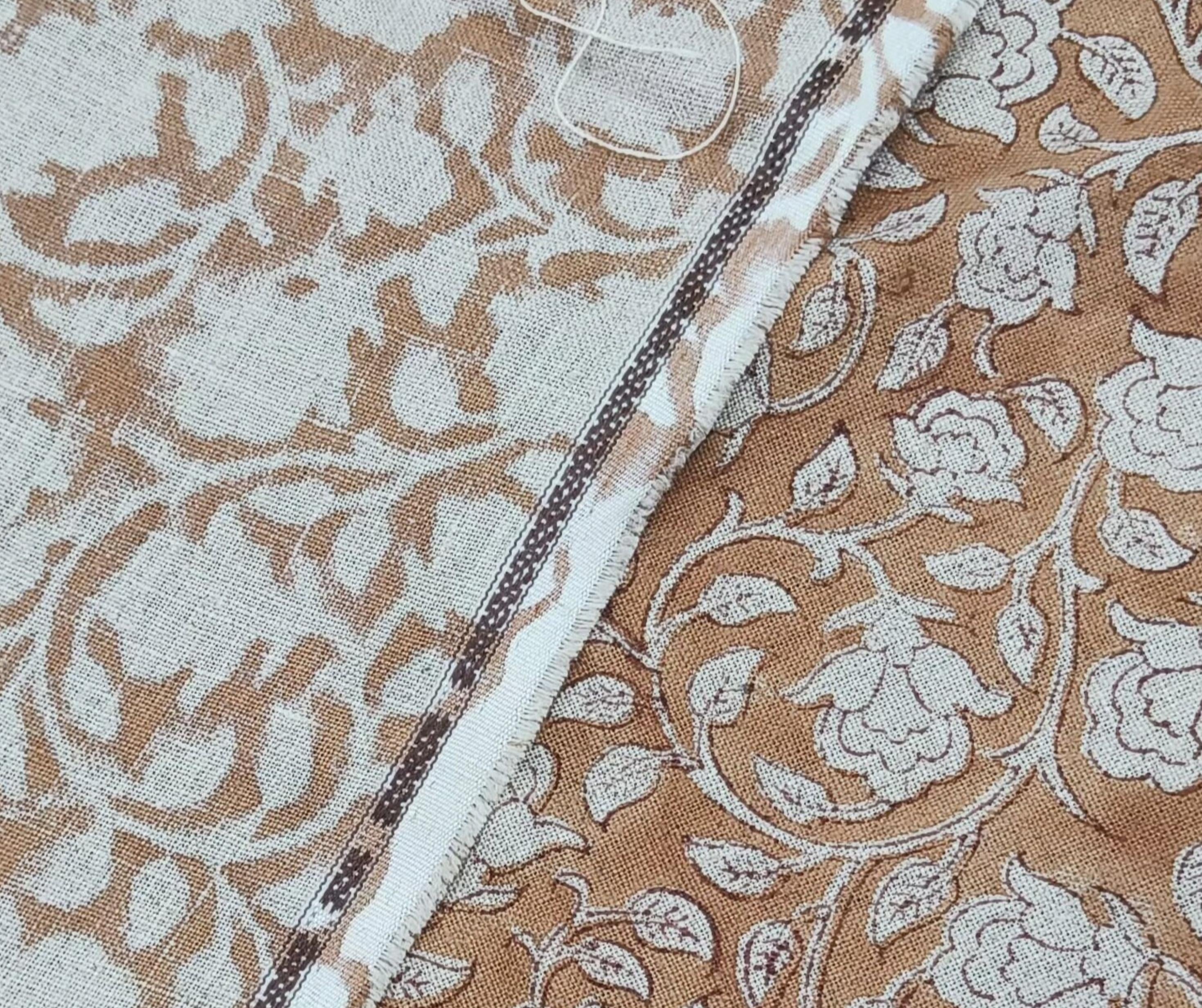 Linen Block Print Fabric 58 Inch Width Medium Weight Linen Natural Base Color Curtains and Drapes Upholstery Pillow Covers Tablecloths and Runners Lampshades Napkins by Fabritual